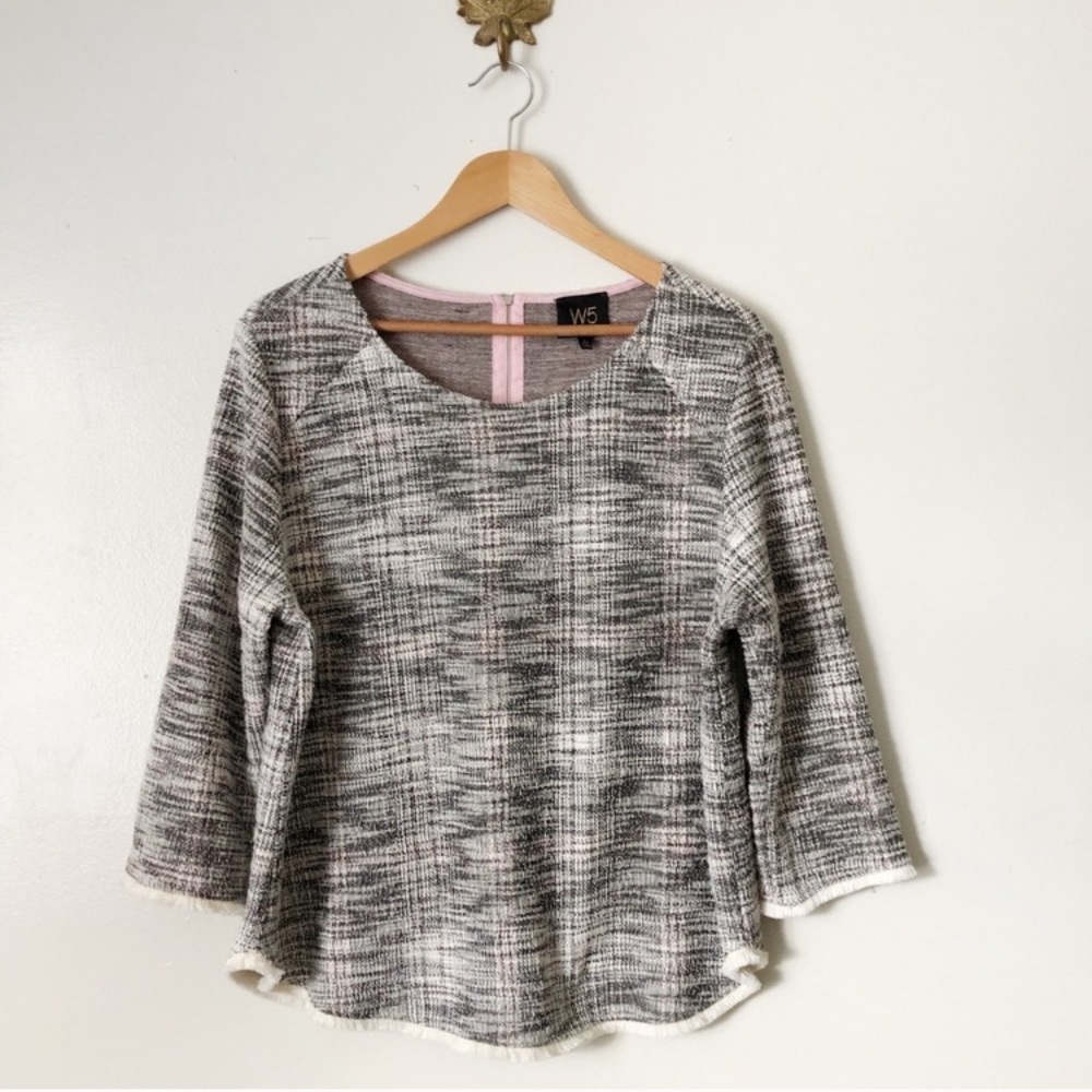 W5 Anthropologie tweed fringe hem top